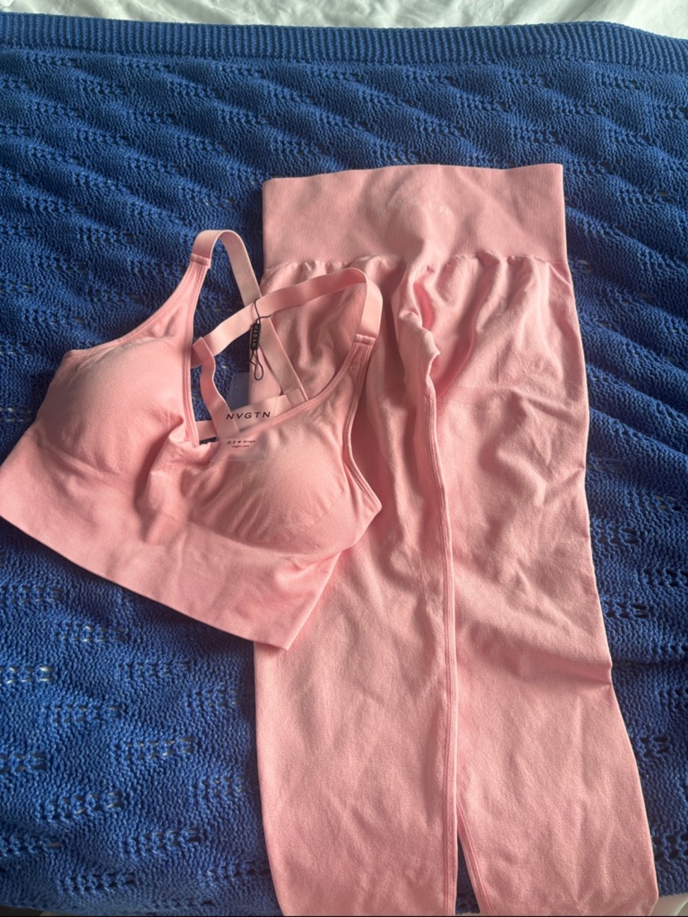 NVGTN Pink Seamless Bralette and Leggings workout Set pink